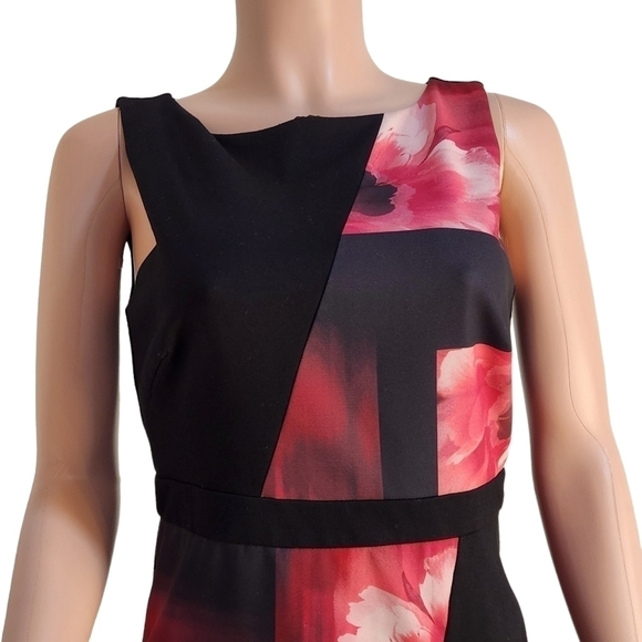 ELLEN Tracy Black Colorblock Pink Multi-Color Floral Sheath Dress Size: 4 - Picture 2 of 11